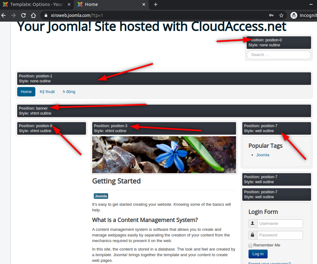 Xem các vị trí và tên của positon joomla