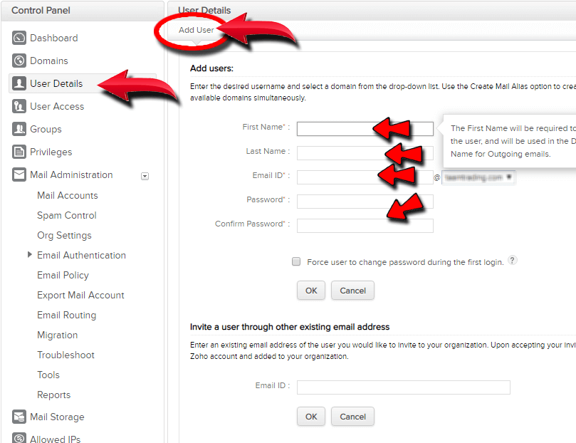 tạo email zoho trong control panel