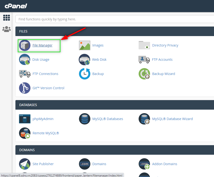 Nơi vào phần quản lý file của cPanel
