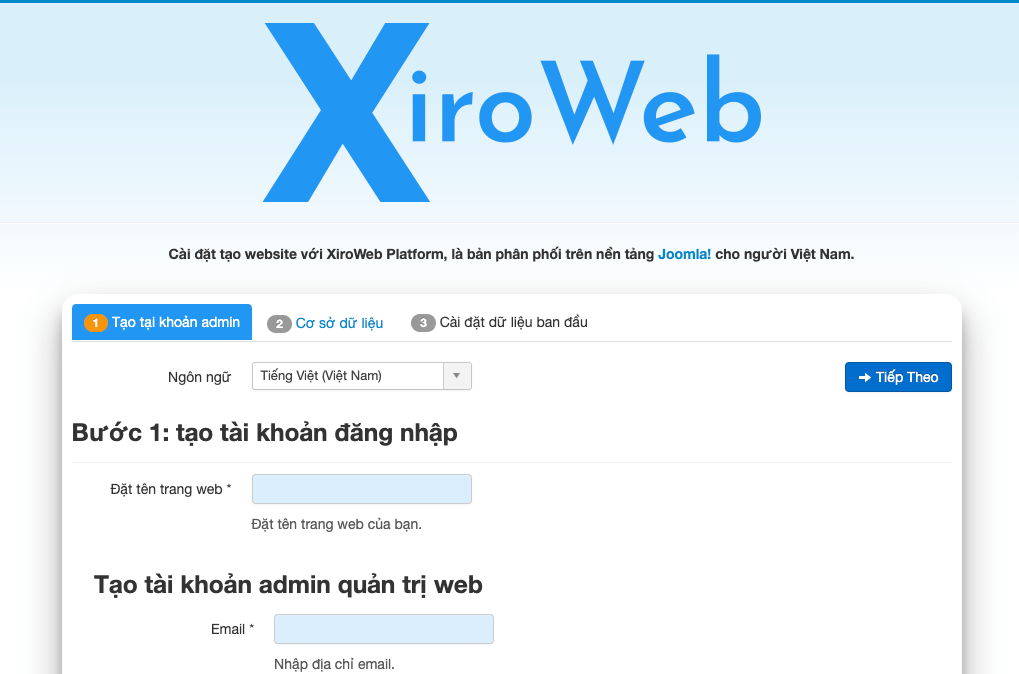 Hình ảnh trang cài đặt Xiroweb Platform