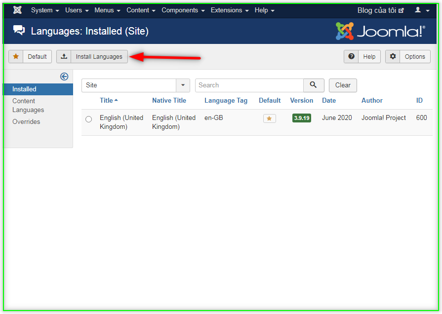 Cài đặt gói ngôn ngữ joomla