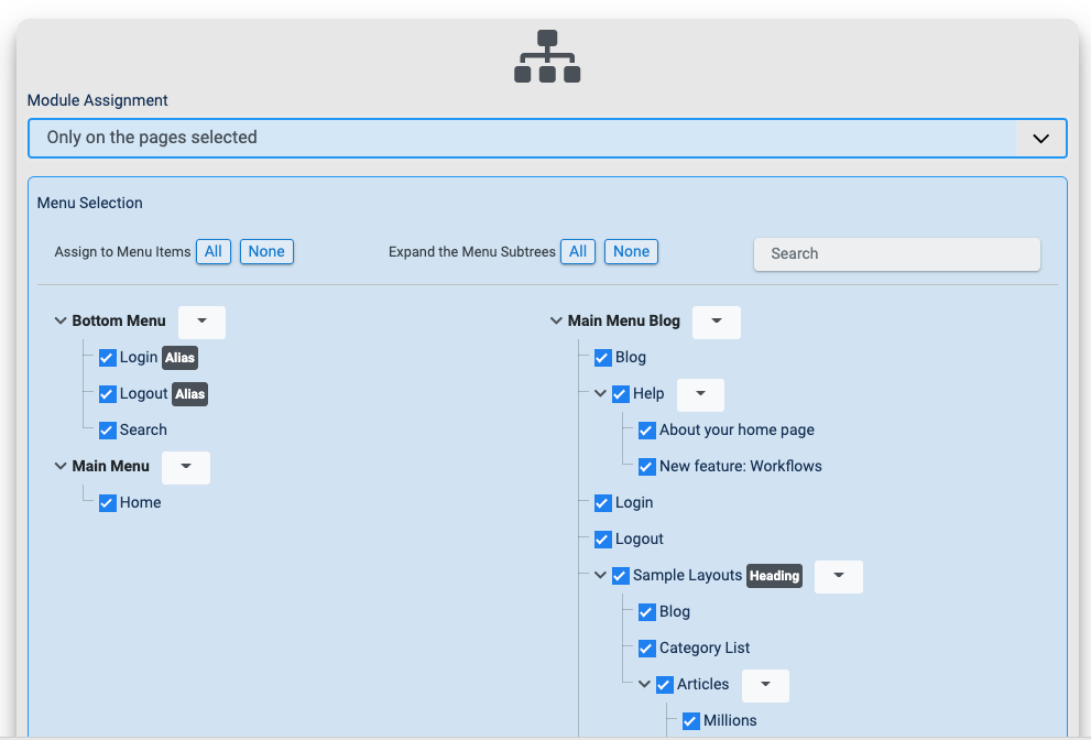 joomla module assign menu