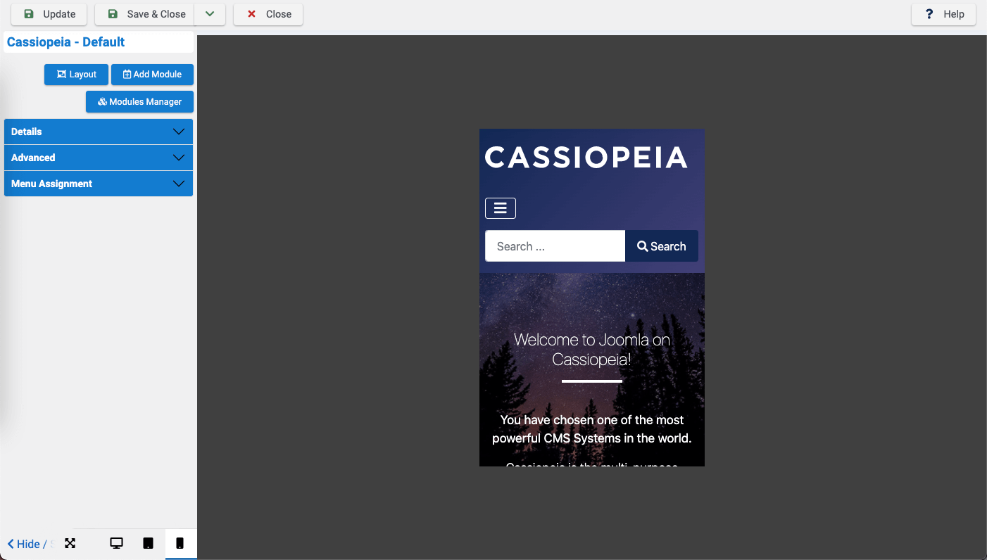 Joomla edit template preview frontend on mobile